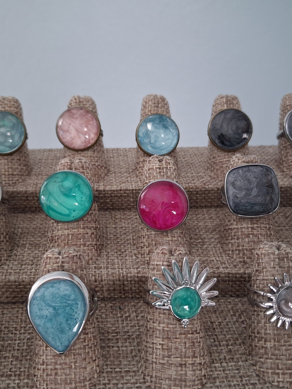 Colorful Resin Stone Cocktail Rings - Assorted Teal, Pink, Aqua & Gray